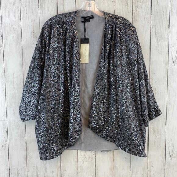 Sanctuary Sweaters - NWT Sanctuary Blue/Gray Formal Sequin Open Front Shrug Cardigan Size Small